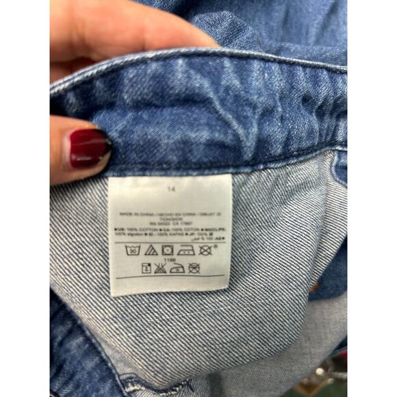 Old Navy Womens Jean Skirt‎ 14 Blue Button Up A Line Cotton Denim Flap Pocket - Picture 7 of 10